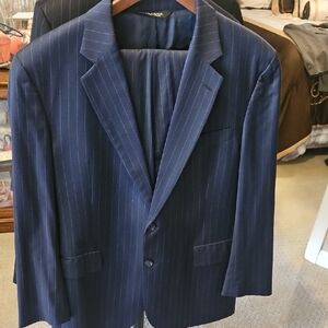 Navy Pinstripe Suit Jacket And Pants